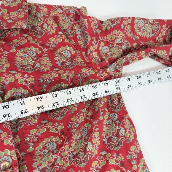 VTG Liz Claiborne Tops Womens Small Red Long Sleeve Button Down Paisley Cotton - Picture 7 of 10